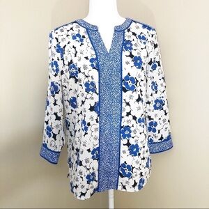 Talbots Floral White/Blue/Black Top - Small